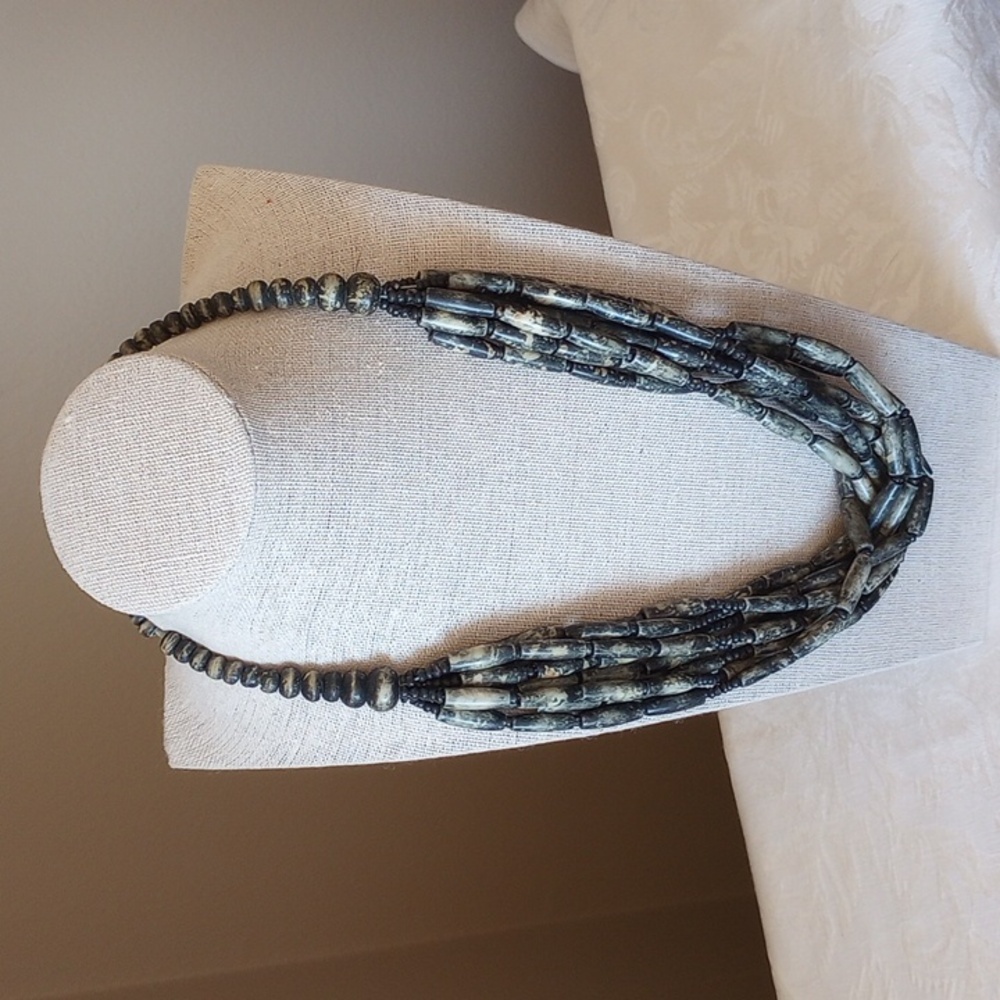 Black Dyed Carved Buffalo Bone multi strand bead Tribal  Necklace Ethnic Style